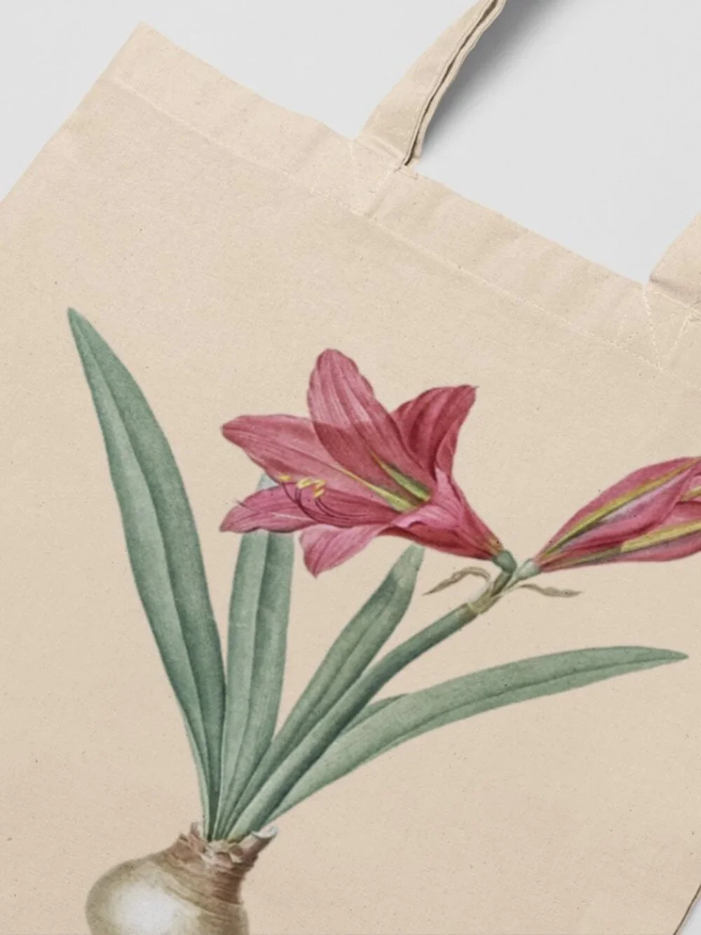 Amaryllis Vintage Floral Print Graphic Canvas Tote Bag
